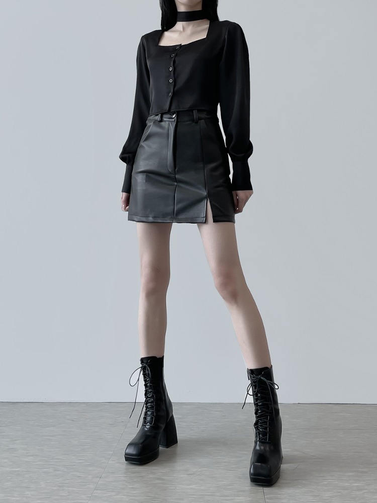 [mnem] leather miniskirt