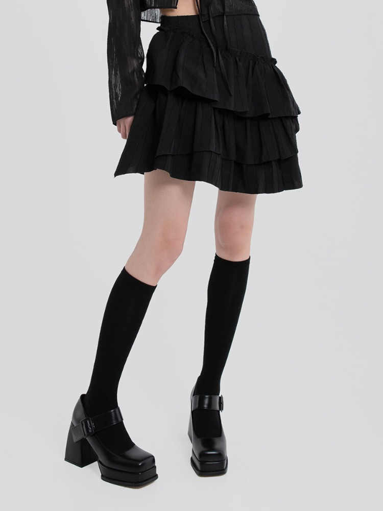 [mnem] frill cancan miniskirt (black)