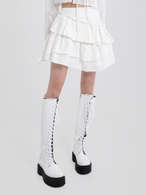 [mnem] frill cancan miniskirt (white)