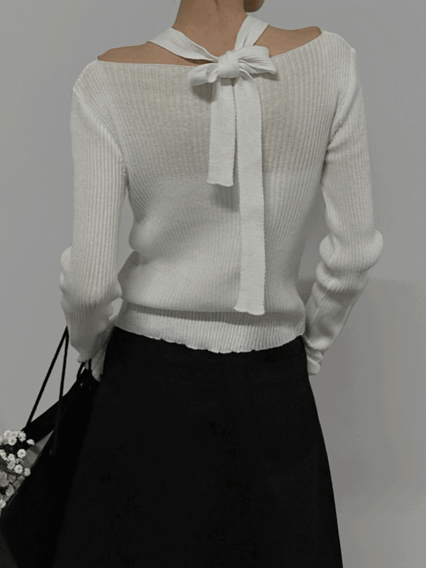[mnem] halter neck knit top (white)