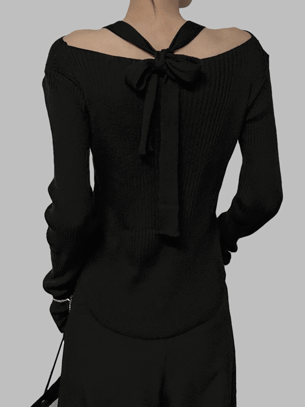 [mnem] halter neck knit top (black)