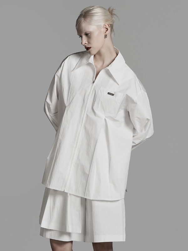 4th reorder) [mnem] nylon set-up shirt jacket (white)