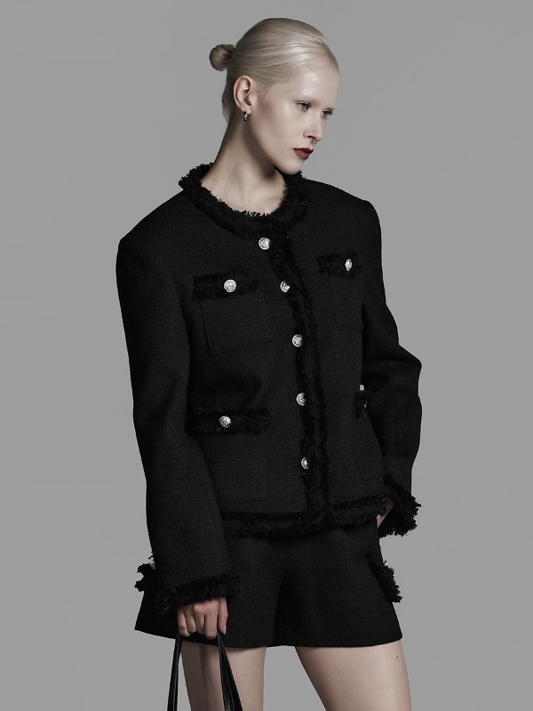 6th reorder) [mnem] tweed set-up jacket (black)